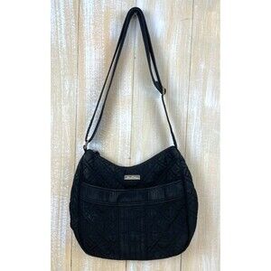 Vera Bradley Classic Shoulder/Cross Body Bag Black Quilted Fabric Geometric
